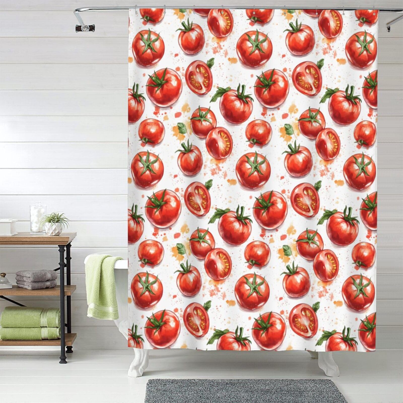 Rideau de douche imprimé tomates en tissu opaque résistant à l'eau