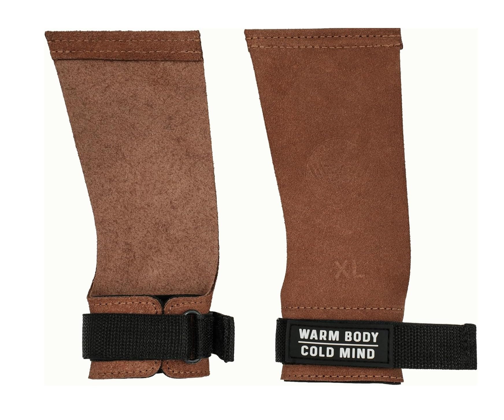 WARM BODY COLD MIND Leather Hand Grips with Wrist Wraps for Weightlifting, Powerlifting, Gymnastics, Cross Training, Pull-Ups, Palm Protection Prevent Injuries and Rips (AMBER, XL)