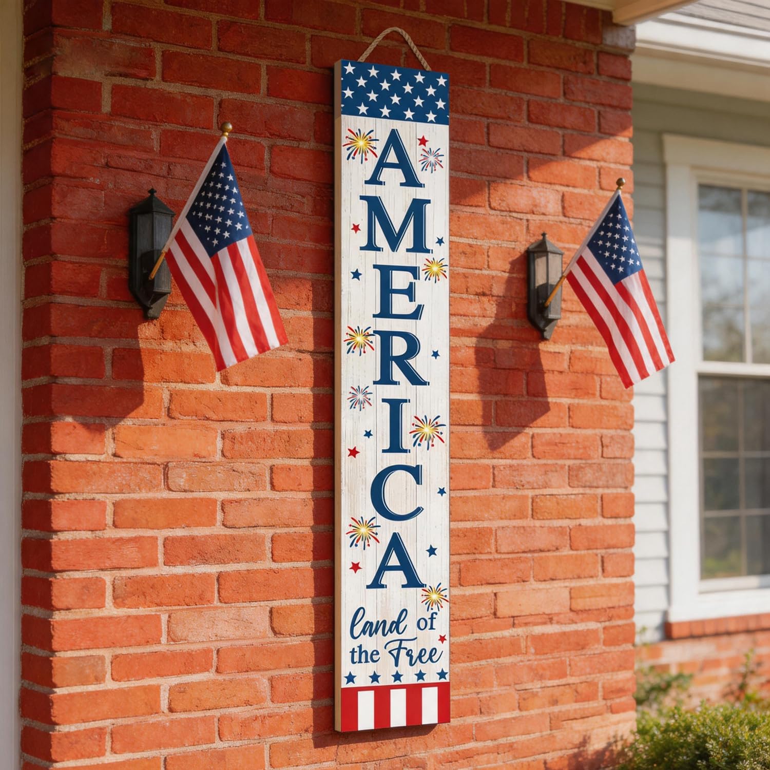 Condition photo showing New/Like New for 4th of july welcome sign with led lights, 47" patriotic wooden standing decor for front door porch, independence day 250th outdoor decoration, light up memorial day home yard party wall hanging