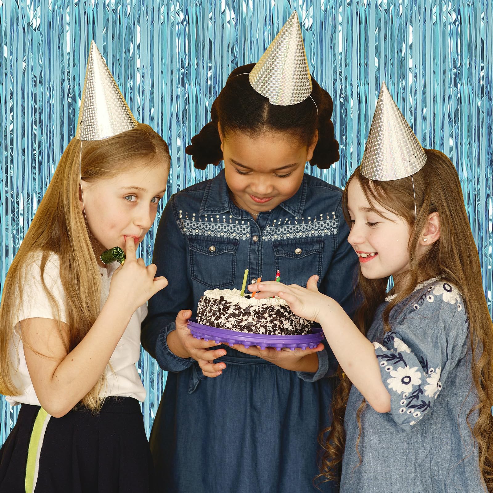 Lot de 10 rideaux à franges métalliques à franges pour fête d'anniversaire, fête prénatale, fiançailles, mariage, Noël (bleu) 1 x 2,5 m