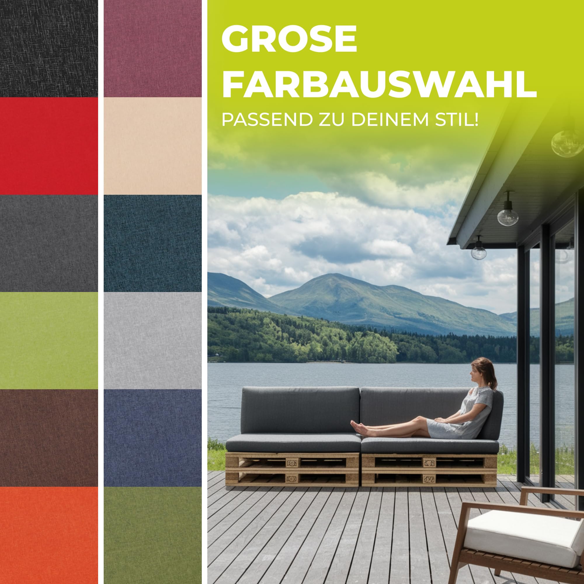 Palettenkissen 2-teiliges Set | Palettenauflage für Palettensofa | Rückenkissen & Sitzkissen für Europaletten | Palettenmöbel für Indoor & Outdoor mit UV-beständig | Made in EU | Graphit