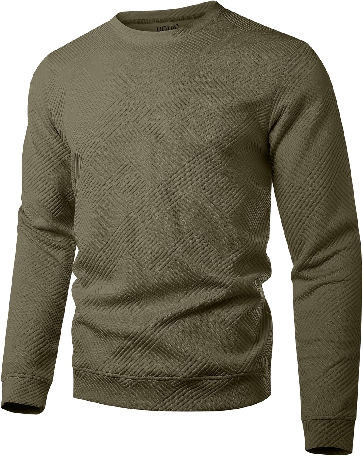 UOUA Men's Crewneck Sweatshirt Jacquard Texture Pullover Casual Long Sleeve Shirt for Fall Winter - Image 4
