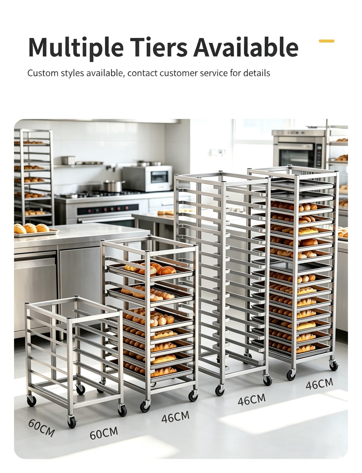 Scaffale da forno for riporre teglie in lamiera di acciaio inox su ruote | Carrello portaoggetti for teglie for panini, resistente, con rotelle(30-Layer)
