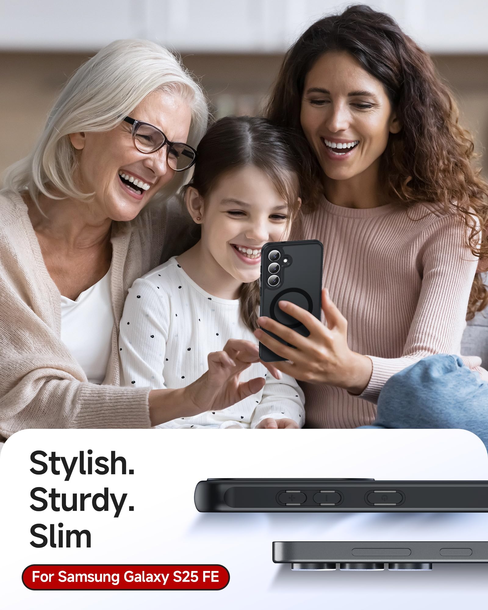 LeYi Zestaw 2 twardych etui ochronnych z pierścieniem podporowym do Samsung Galaxy S25 FE/S25FE 5G, czarne