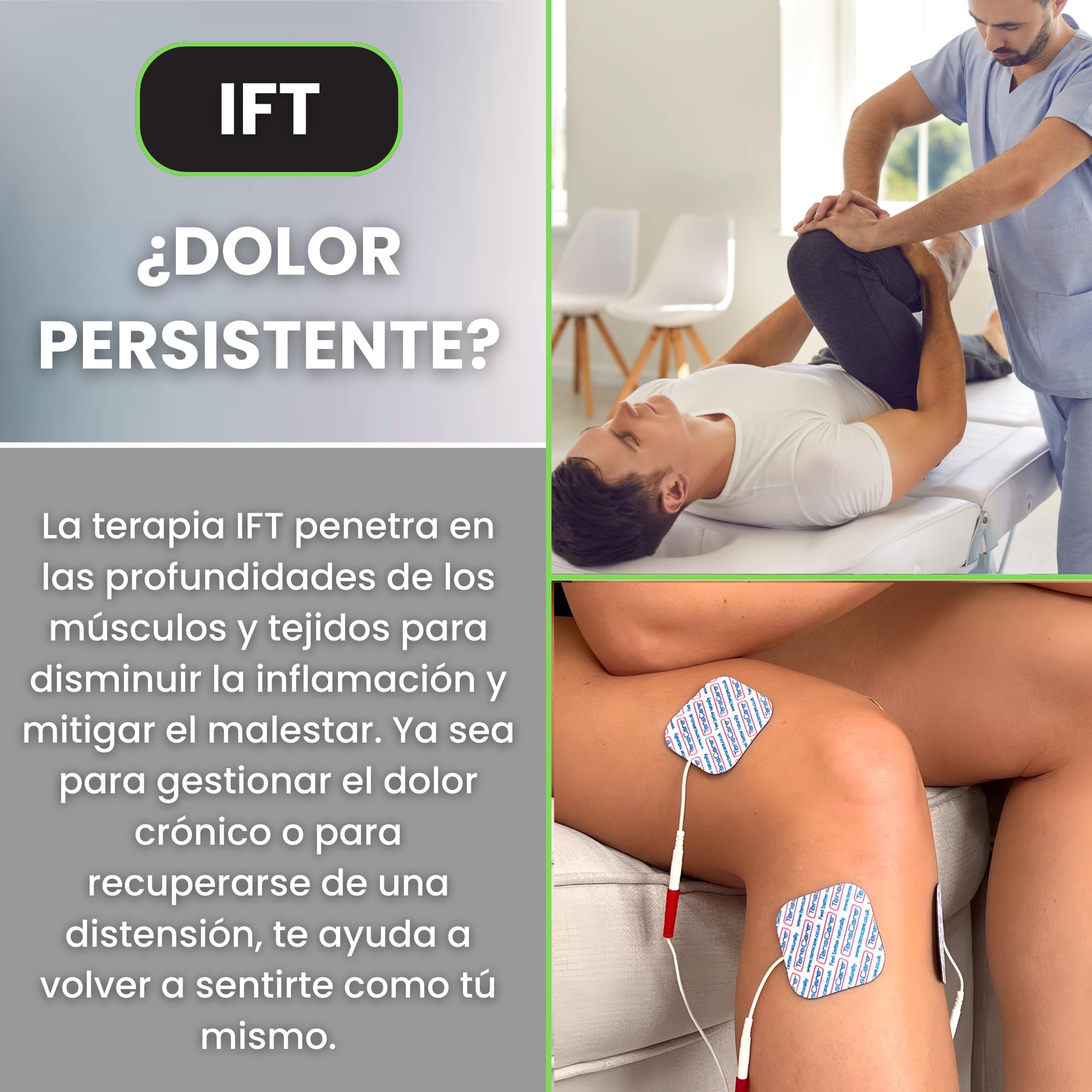 TensCare Unipro +16 Electrodos 4 en 1 TENS EMS IFT | Incluye 16 electrodos para alivio del dolor, microcorriente, fisioterapia y fortalecimiento muscular.