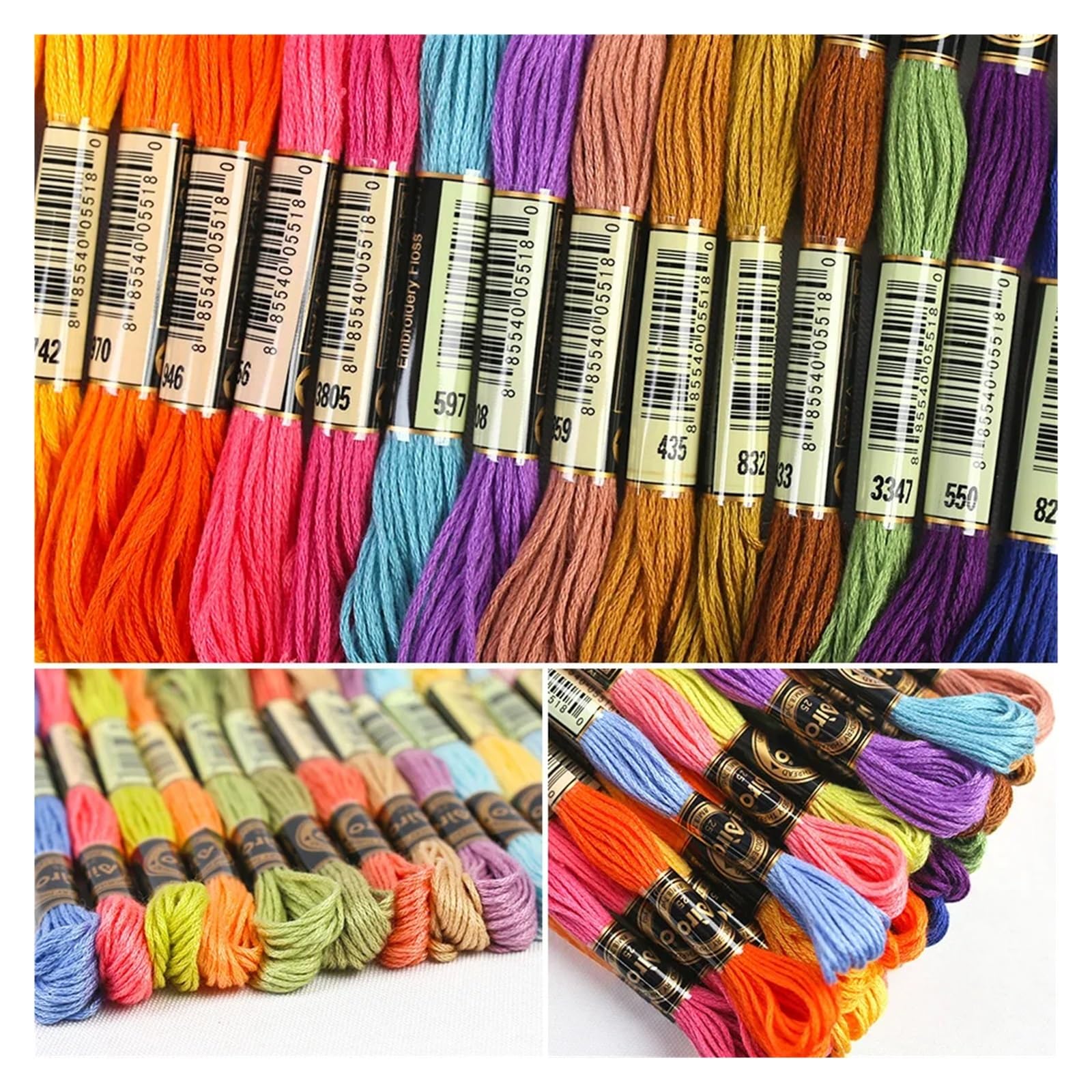 Stickgarn 20/24/36PCS Set Regenbogen Sticktwist Faden for Kreuzstich String Art Freundschaftsarmbänder 8 Meter 6 Stränge(Muliticolor B(36pcs))