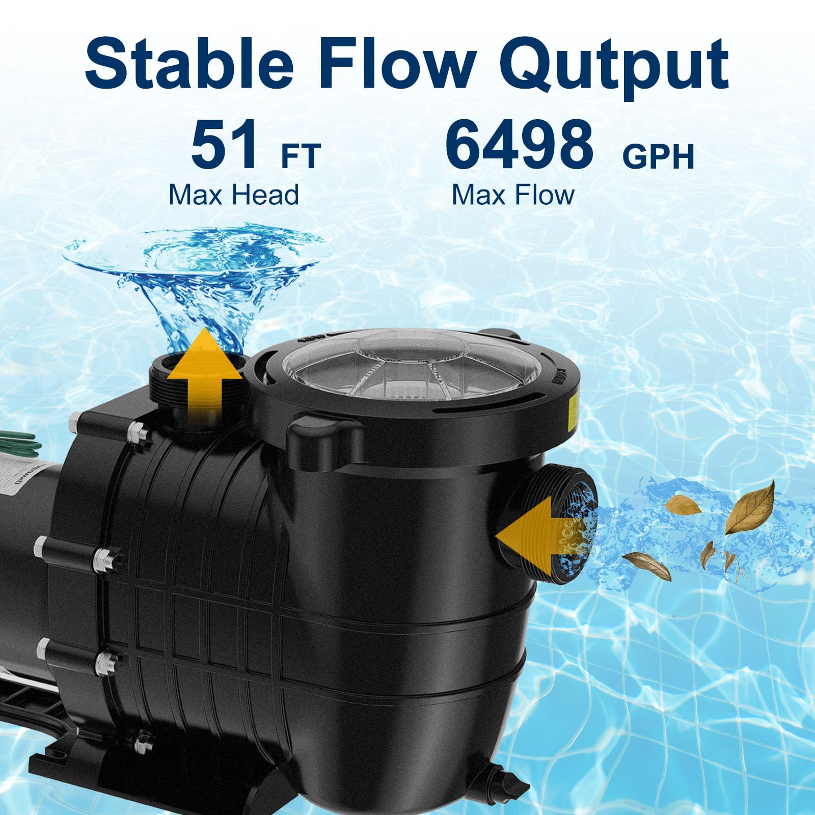Pompe de piscine hors sol/creusée, 1,5 HP 6600 GPH puissante auto-amorçante pour 15 000 à 31 000 piscines pour pompe de piscine double tension avec panier filtrant, raccords de tuyauterie inclus