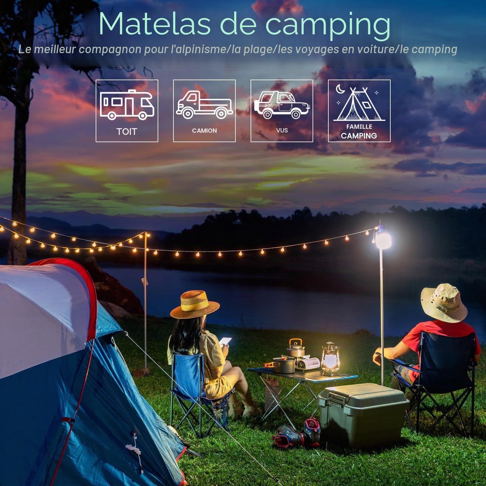 Satisure Matelas de camping auto-gonflant pour l'extérieur, ultra léger avec pompe à pieds