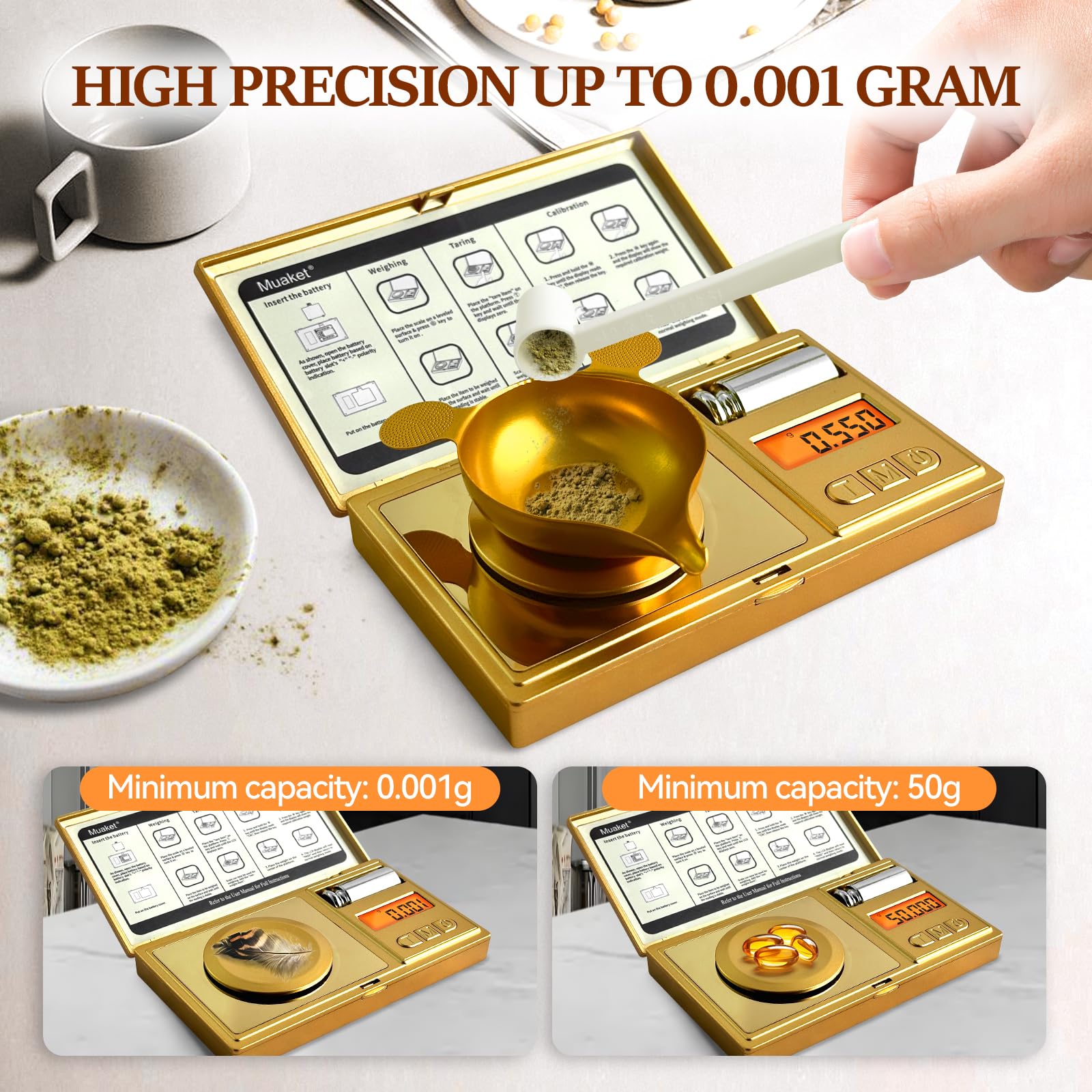 Bilancia di Precisione 50g/0,001g, Bilancia Milligrammi Digitale con Pesi di Calibrazione