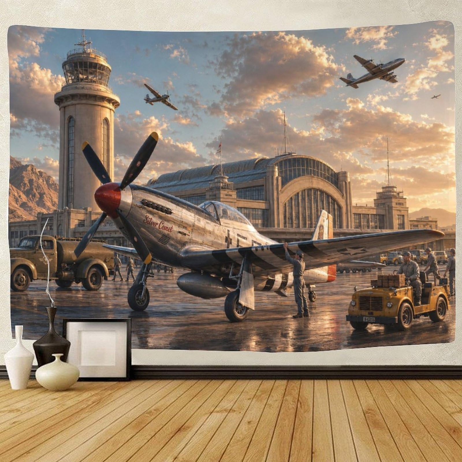 ASDFGHJKLZA Vintage Fighter Jet 3D Print Wall Hanging Decor Tapestry Wall Art Decor Airplane Tapestries Poster Home Decoration Bedroom Dorm 100cmx150cm