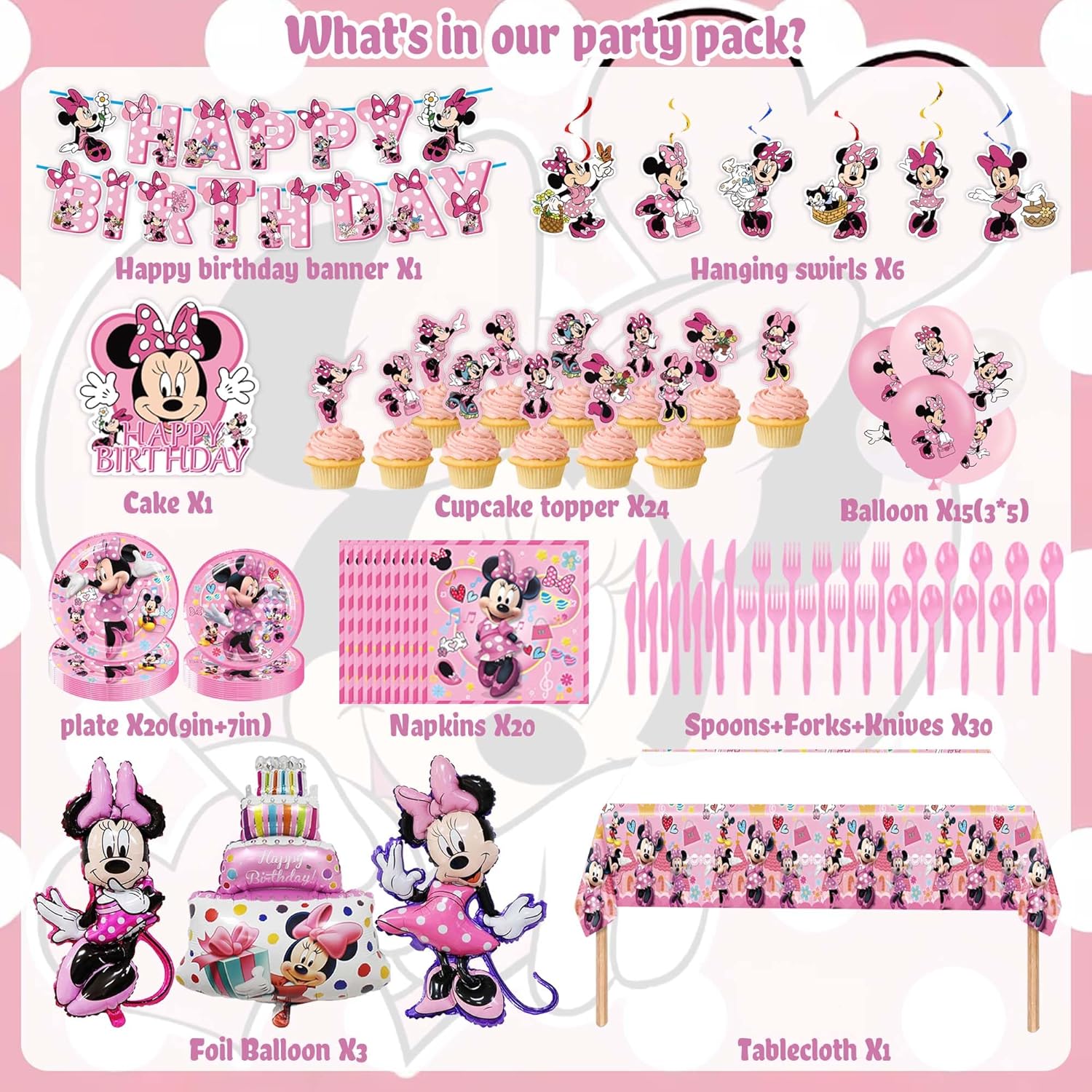 Pink-Themed Birthday Party Decorations Set - Includes Banner, Tablecloth, Balloons, Cutlery - Image 2