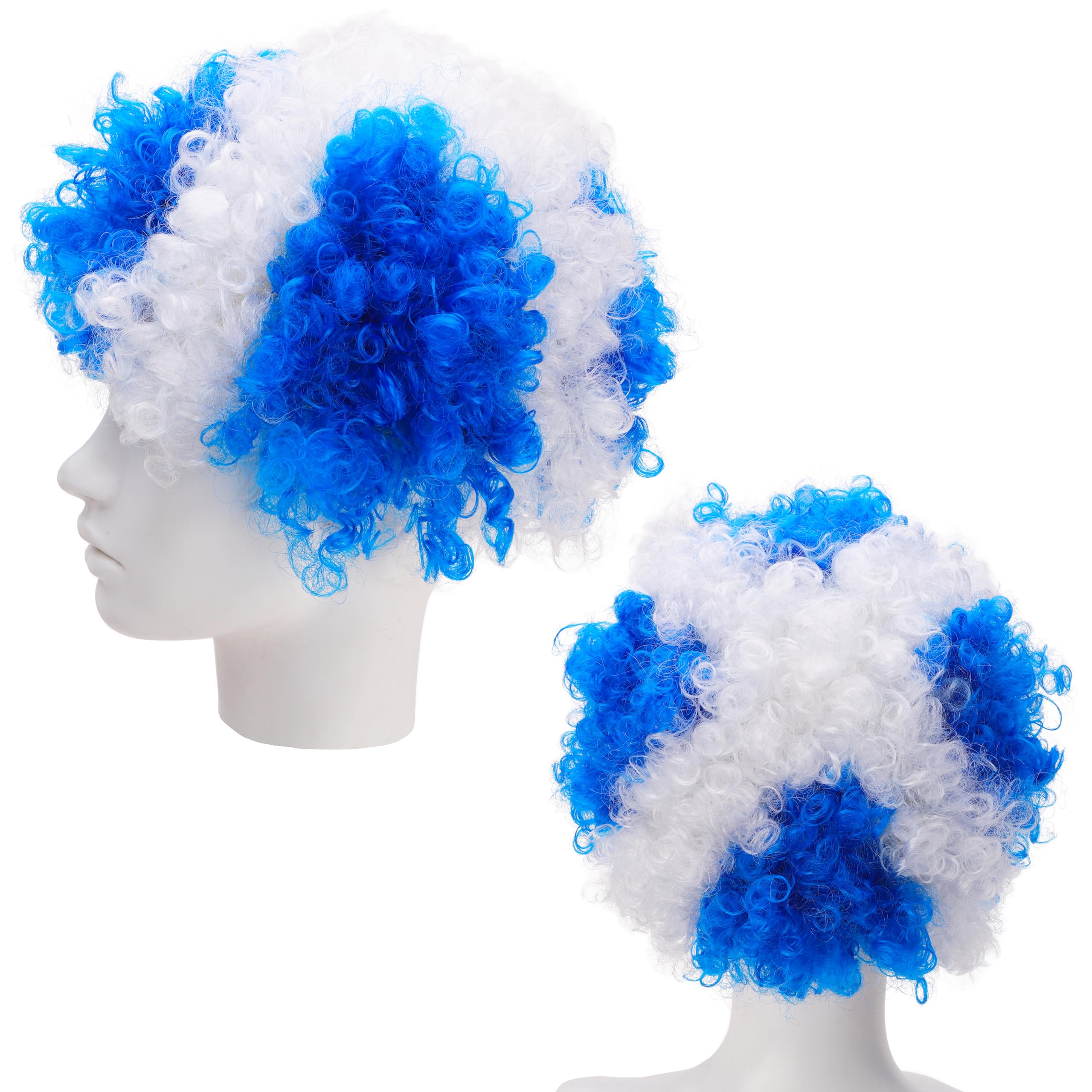 Toyland® Scotland Flag Blue & White Curly Wig - St Andrews Day Fancy Dress - Novelty Costume Headwear - Adults One Size - World Cup, Euros & Patriotic Scottish Celebration Party Accessory