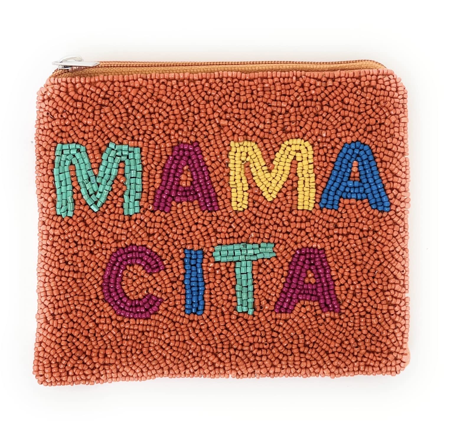 TWINE AND LOVE Mamacita Coin Purse, Multicolored Beaded Coin Pouch, Zipper Closure, Women's Gift, Adults