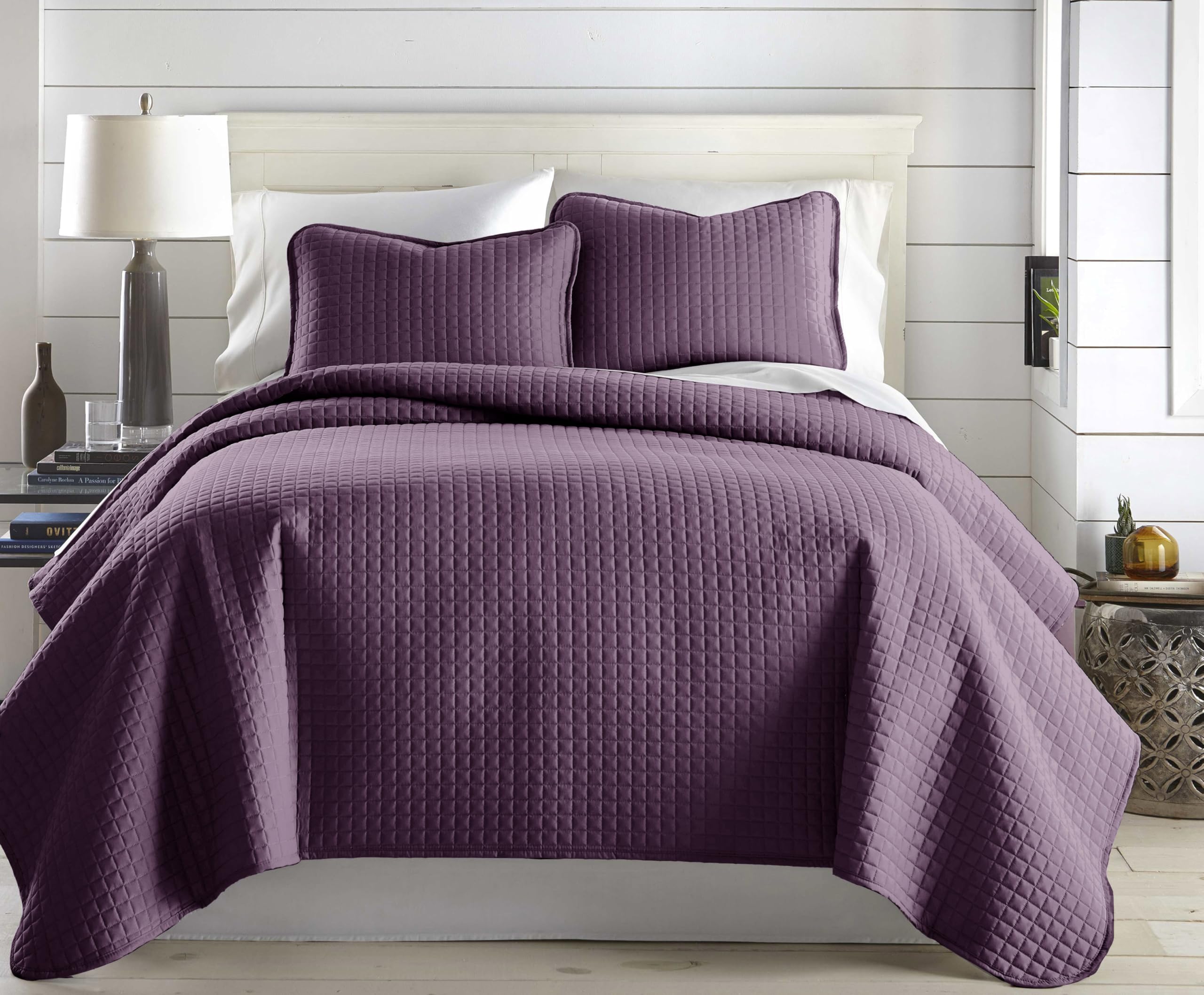 Southshore Fine Living, Inc. Quilts, Queen Size/Full Size Quilt Bedding Set, Stain & Pet Hair Resistant Bedding, Coverlet Queen Size/Full Size Lightweight Bedspread with 2 Pillow Shams, Purple