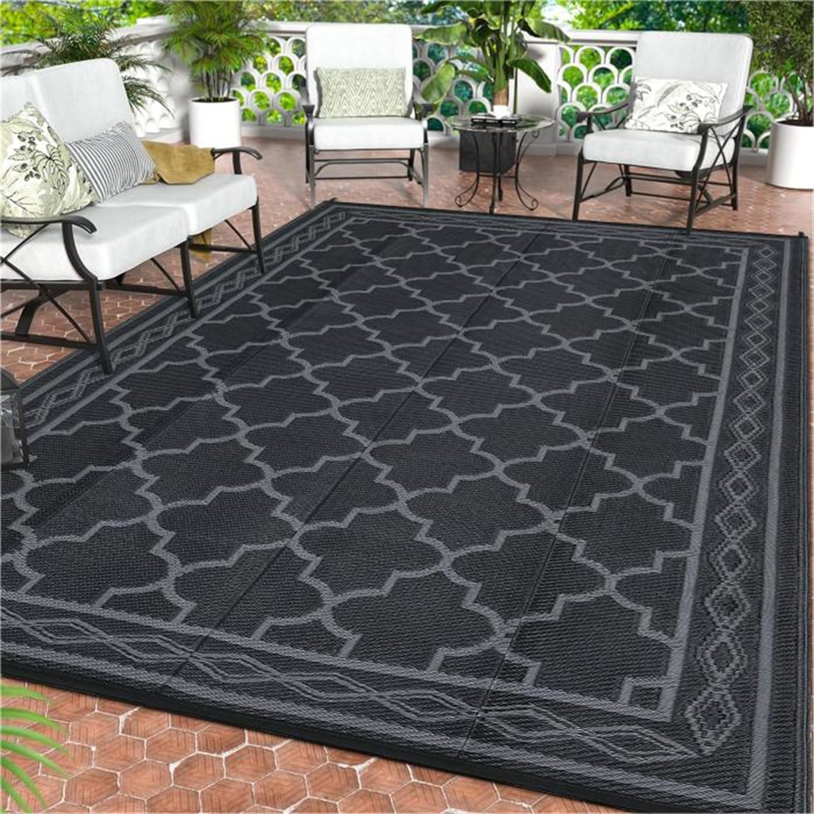 COZYLOOM Outdoor Plastic Straw Rug 9x12 ft Reversible Patio Rug Outside Plastic Carpet, Stain & UV Resistant Portable RV Mat Straw Rug for Camping,