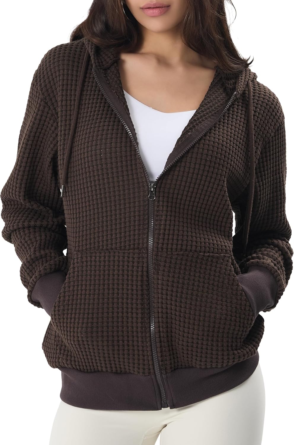 GIVON Women's Waffle Knit Zip Up Hoodie Sweater Comfort Lightweight Hooded Sweatshirt Jacket