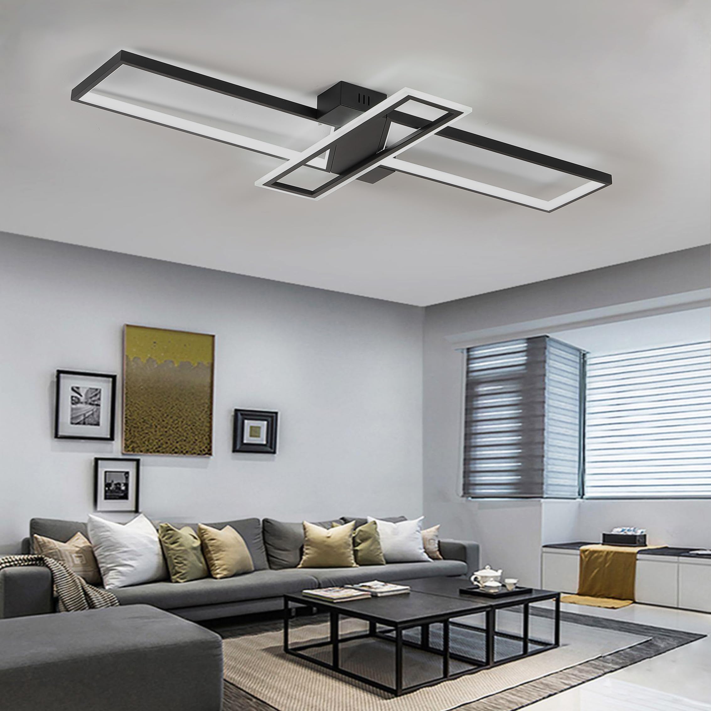 Narwhal Lampadario Led soffitto Moderno, Dimmerabile Plafoniera con Telecomando/APP, Timing e Funzione di Memoria, Plafoniere per Soggiorno,Camera da letto, Ufficio (Nero, 80cm)