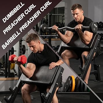 LING- O FITNESS Pro Preacher Curl Bench: Bicep Tricep Curl Machine & Seated Dumbbell/Barbell Curls, Arm Curl equipment Compact Home Gym Design