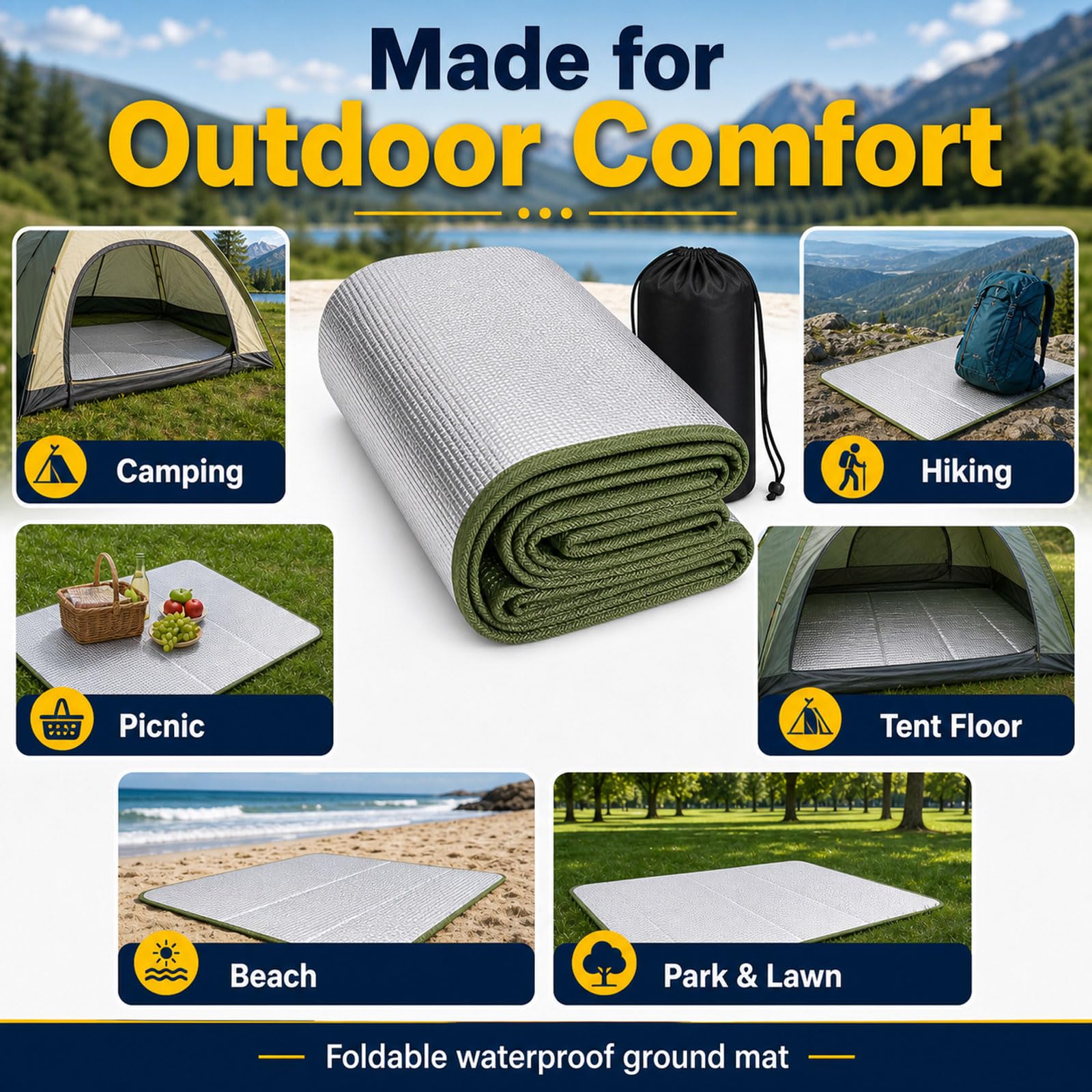 Estera De Camping Térmica Aislante,Esterilla De Espuma Aluminizada,Esterilla térmica Antihumedad,Plegable,Impermeable,Engrosada y cómoda,para Tiendas de Campaña,Senderismo,Picnic