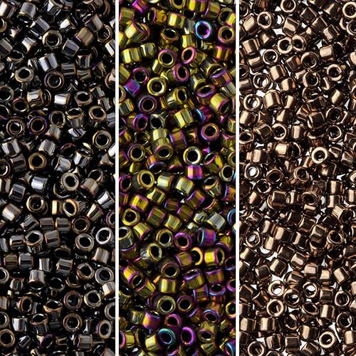 Miyuki Paquete de cuentas de semillas Delica: tamaño 11/0, colección de paletas metálicas marrón oscuro DB22, DB26, DB29 - 3 tubos de 0.25 oz ea