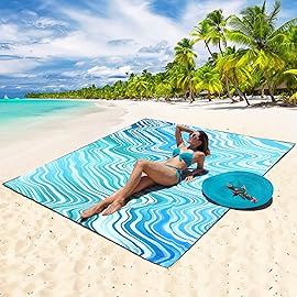 WIWIGO Beach Blanket Waterproof Sandproof Beach Mat 79 X 83/10\'x9\'for 2-8 Adults Quick Drying Outdoor Picnic Mat Beach Accessories for Travel, Camping, Hiking