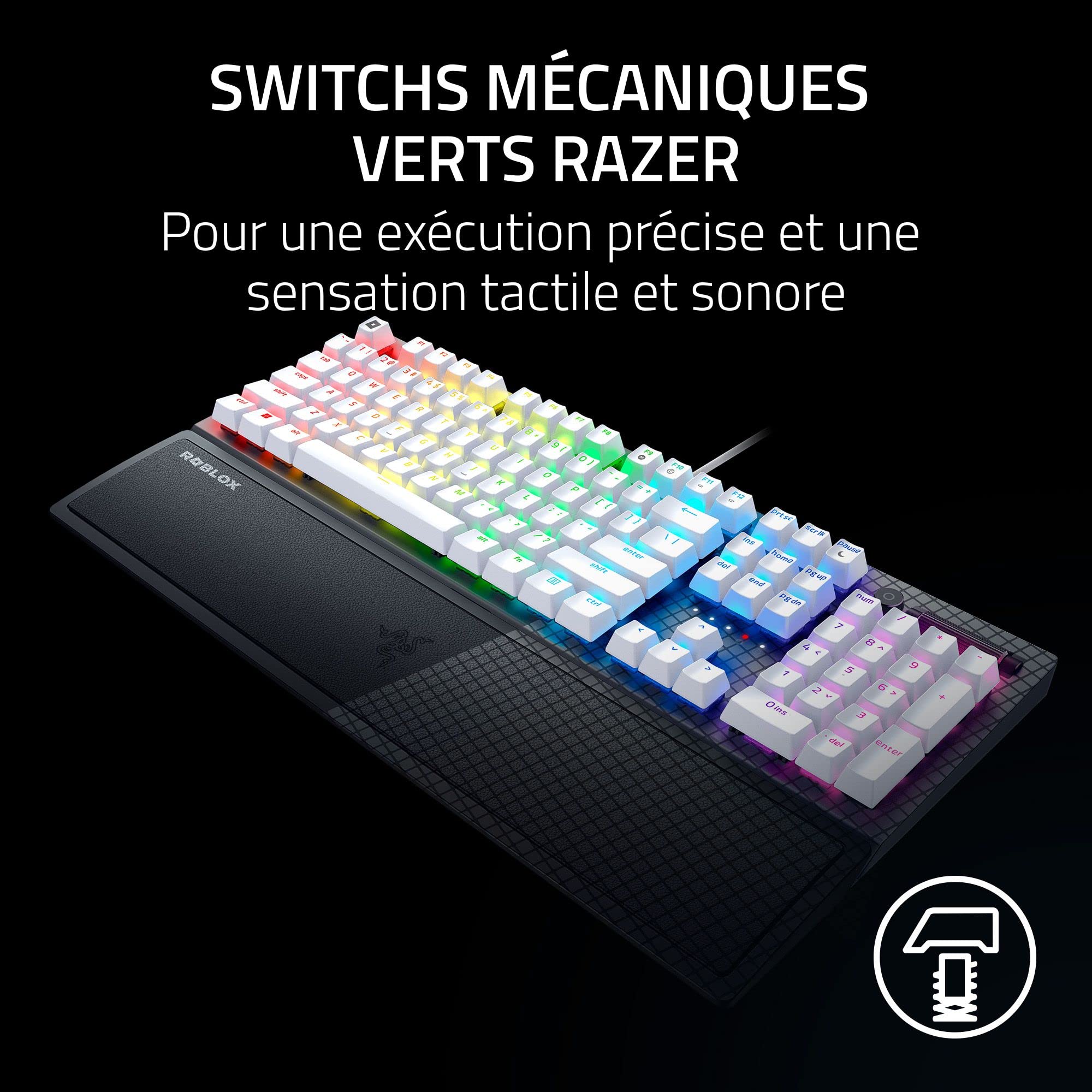 Razer BlackWidow V3 (Switches Verts) - Clavier Gamer Mécanique (Switches Mécaniques Clicky, Touches en ABS Doubleshot, Touches Media, Repose-Poignet) Clavier US - Roblox Ed.