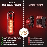 Vista 4 de Ascher Ultra Bright USB Rechargeable Bike Light Set, Powerful Bicycle Front Headlight and Back Taillight, 4 Light Modes, Easy to Install for Men