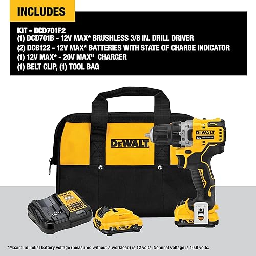 Miniatura 6 de DeWALT XTREME - Taladro inalámbrico de 12 voltios Max, kit de controlador, 3/8 pulgadas (DCD701F2)