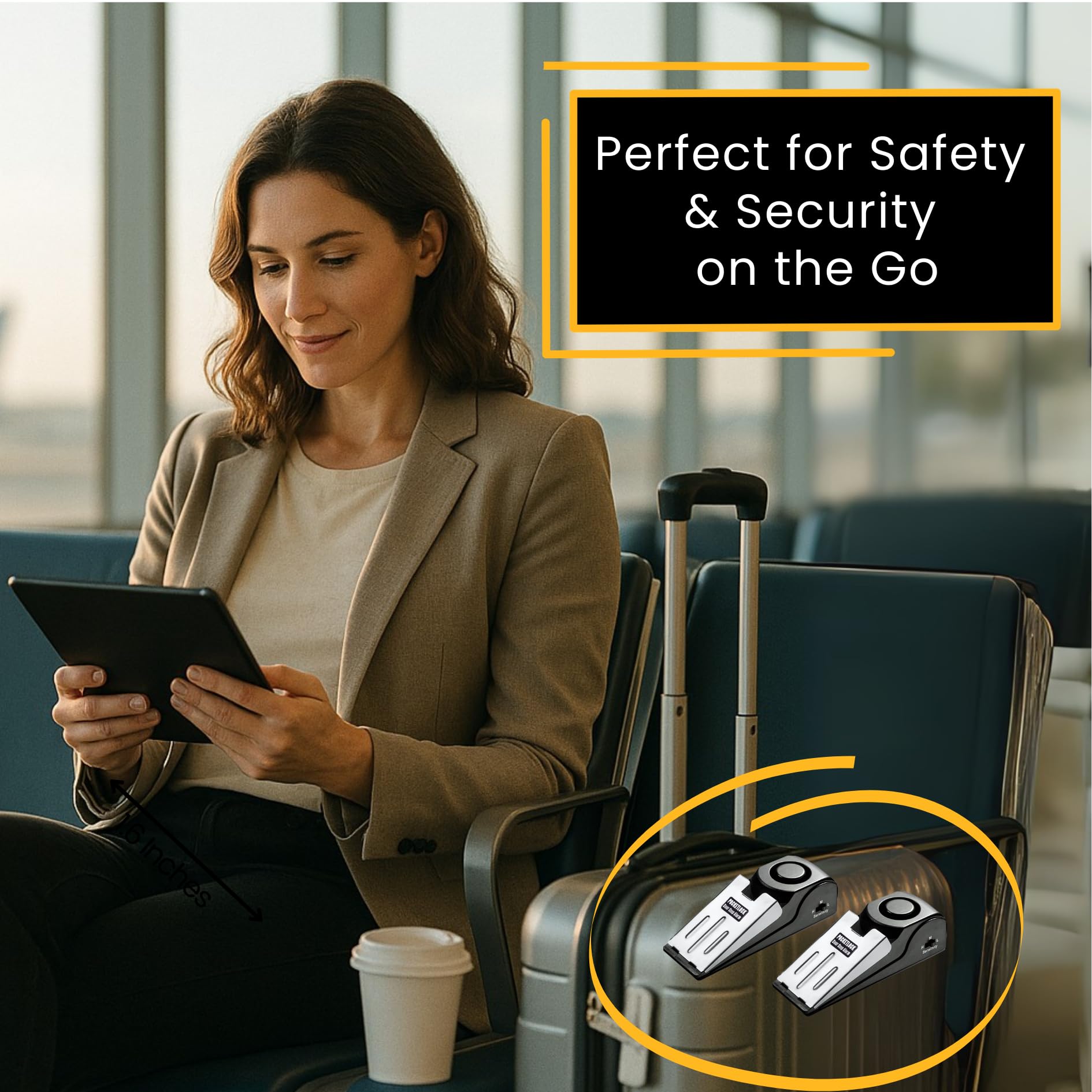 Juego de cerradura de puerta portátil + alarma de tope de puerta - Kit de seguridad de viaje para habitaciones de hotel, hogar, dormitorios y apartamentos - PocketLock (rojo, cerradura + alarma)