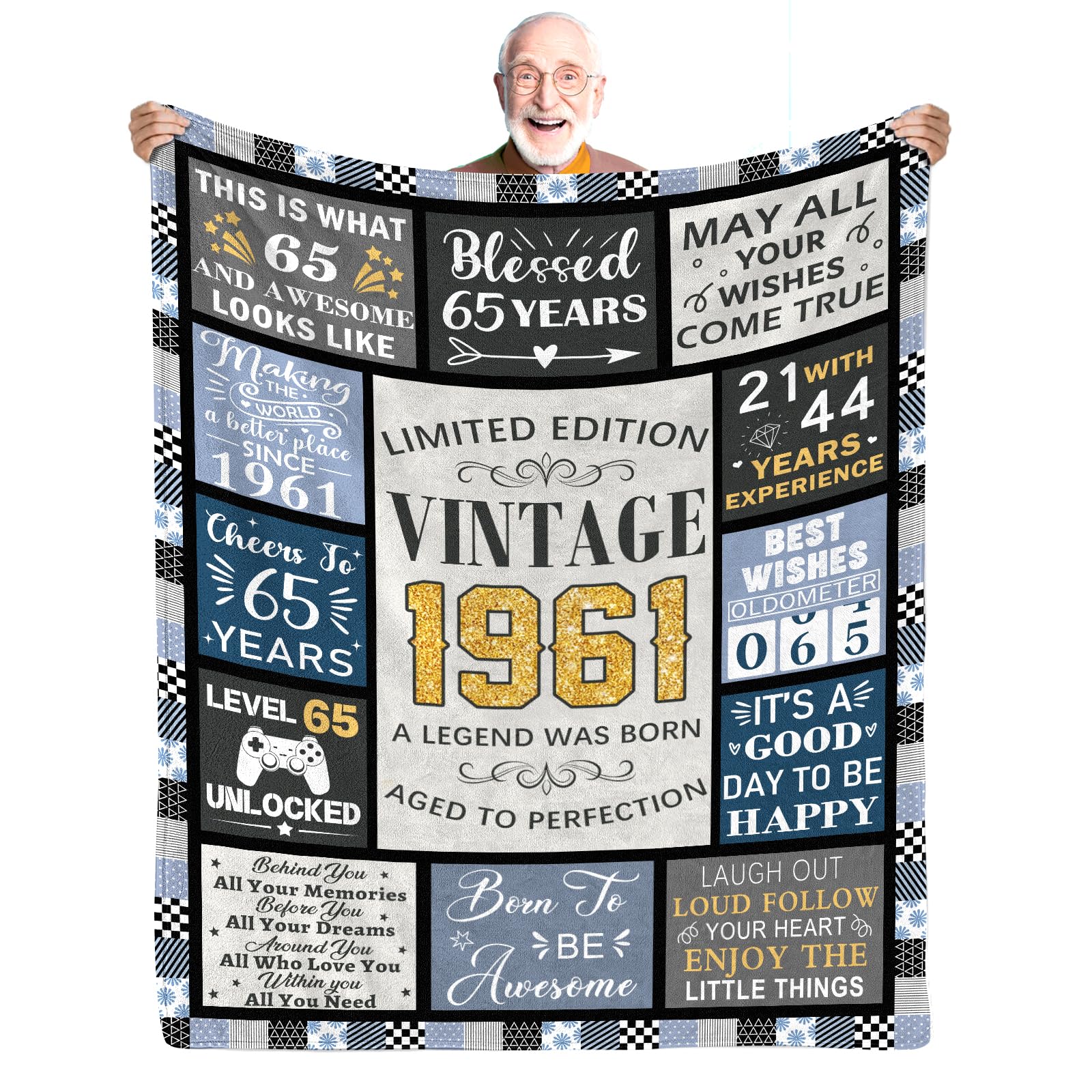 CIUGOIG 65th Birthday Gifts for Men Blanket 50"x60" - 65 Year Old Birthday Gifts for Men - Funny 65th Birthday Gift Ideas for Him Husband Dad Grandpa