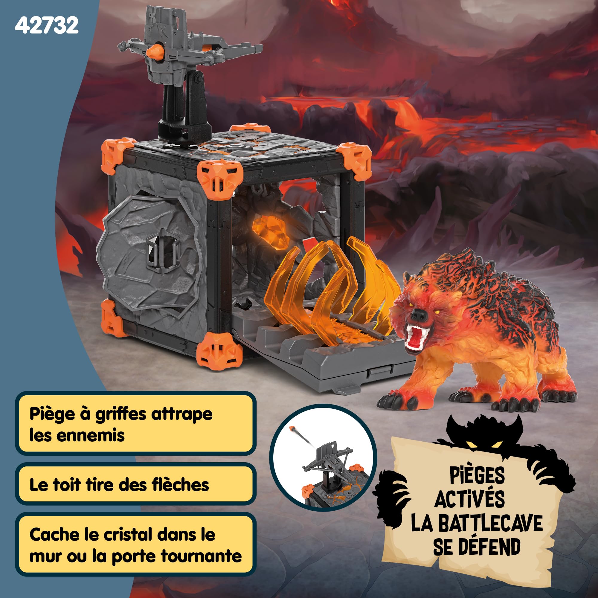 schleich ELDRADOR | BattleCave Ours de Lave 42732 | dès 6 Ans | 31 pièces | Coffret avec caverne, monstre et cristal | fonction de tir et piège articulé | cavernes empilables pour arène