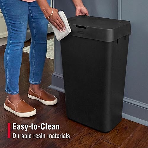 Miniatura 6 de Rubbermaid Touch-Top - Bote de basura de cocina con tapa, 12.2 galones, color negro, contenedor de basura para el hogar, cocina, apartamentogaraje