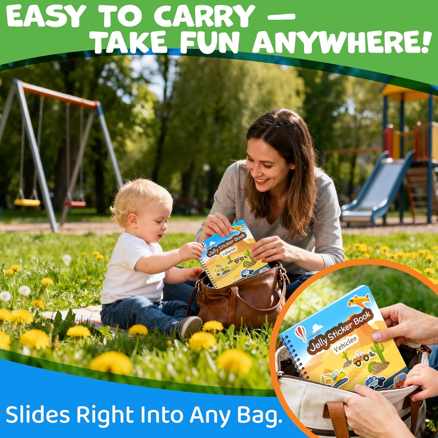 Reusable Sticker Book for Toddlers – Vehicles & Construction, 3 Sheets Washable Car Truck Jelly Stickers, 9 Play Scenes Sticker Activity Book for Kids, Road Trip Travel Toys - Image 9