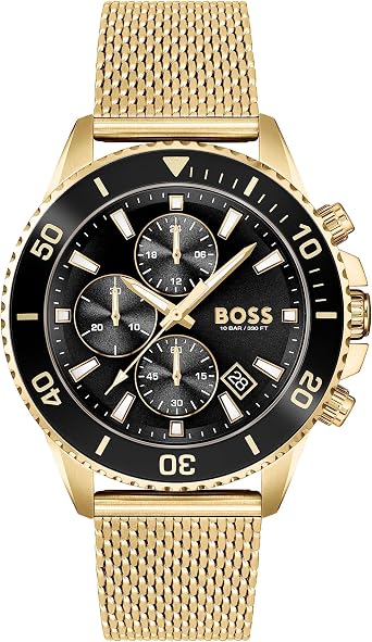 BOSS Men's 45mm Chronograph Quartz Watch Admiral Collection with Stainless Steel, Silicone or Ocean Plastic Textile Strap, Date Fuction and 3 Sub-Dials