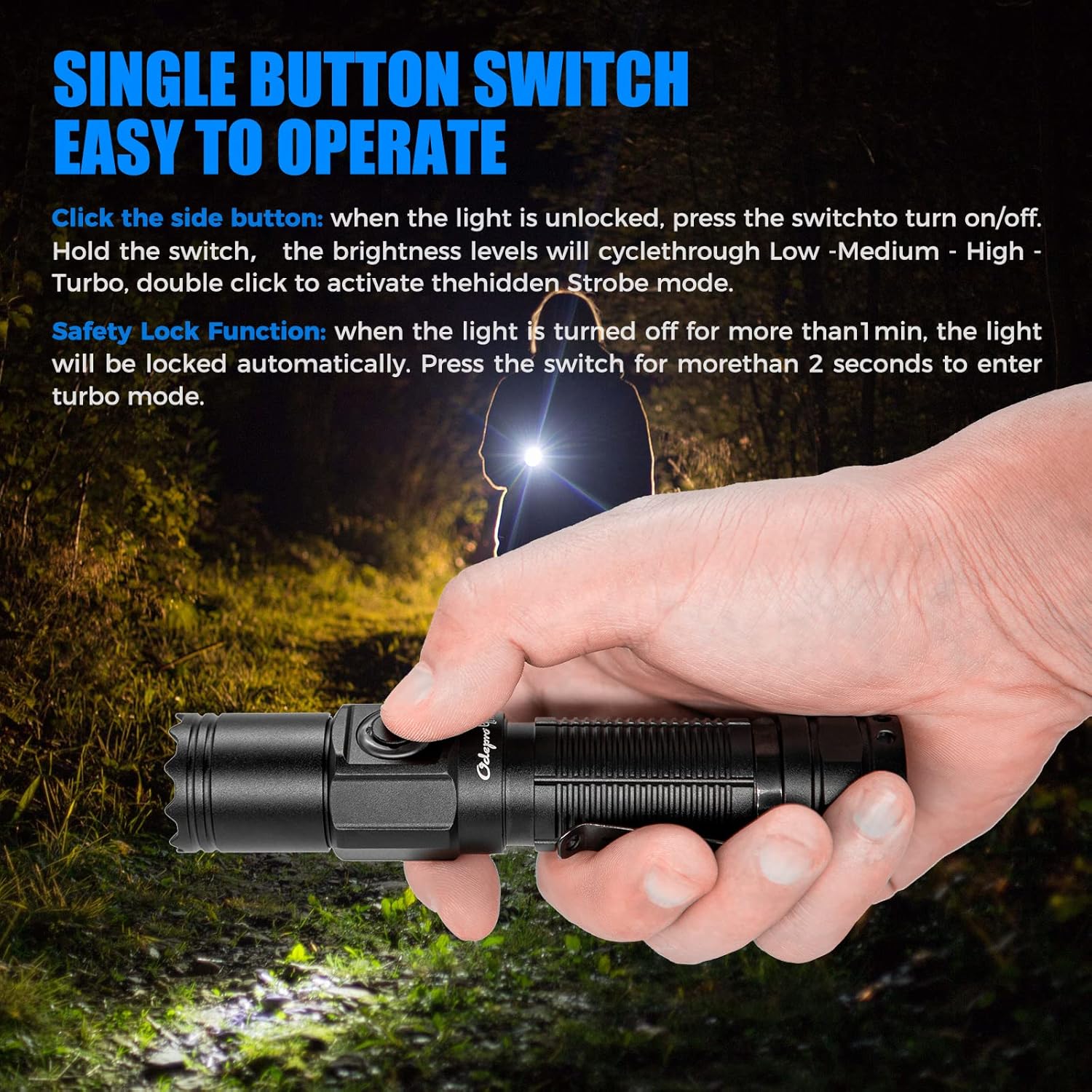 Odepro NT21 1200 Lumen Small Bright Rechargeable Flashlight with Power Display, IP67 Waterproof, 5 Light Modes, 984ft Long Throw EDC Pocket-Size Torch for Camping Searching Emergency - - 