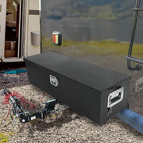 Miniatura 8 de Caja de herramientas chapada en diamante de aluminio resistente de 39 pulgadas, caja de herramientas para camioneta, caravana, remolque, caja de