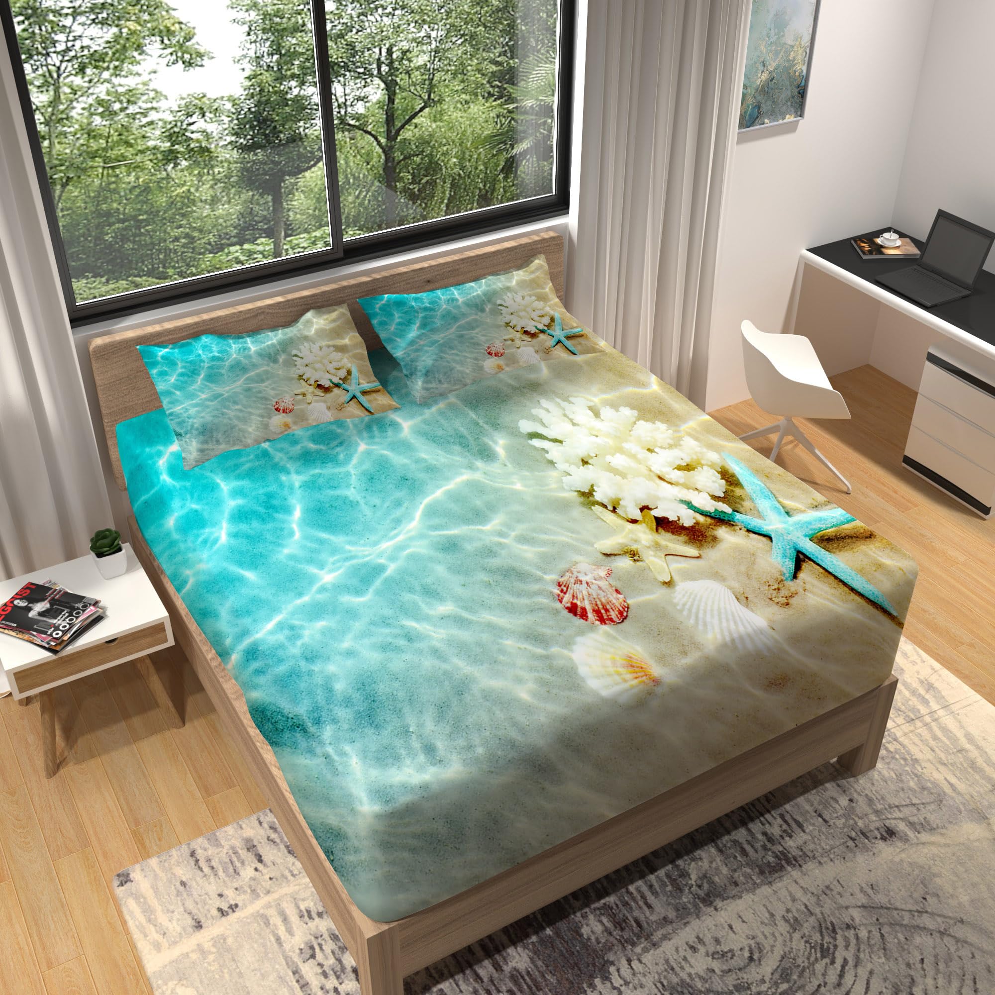 Lenzuolo Con Angoli Matrimoniale 3D Blu – Microfibra 150x200 Cm, Profondità 30 Cm, Con 2 Federe