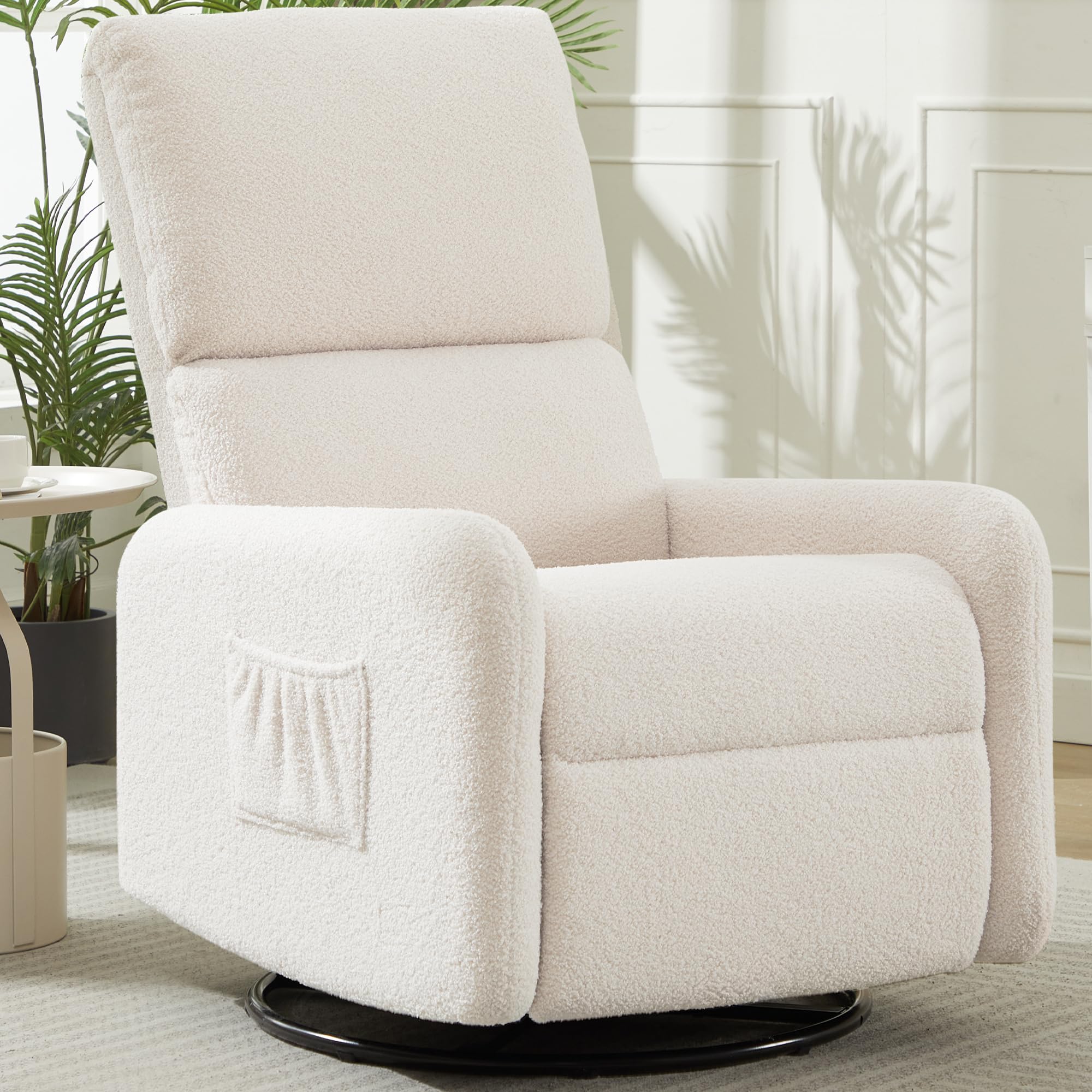 Korser Recliner Chair, Nursery Rocker Chair with Side Pockets, Small Recliners for Small Spaces, Swivel Rocker Recliner Chair for Adults, Sherpa Swivel Accent Chairs for Living Room, Nursing