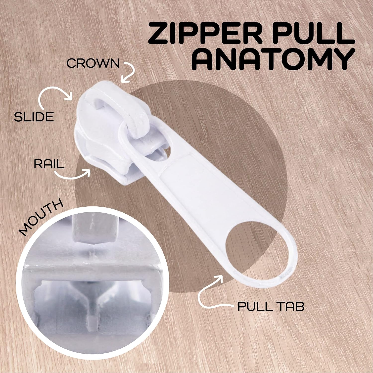 100pcs #5 Bulk Metal Zipper Slider Pulls for Coil Teeth - White