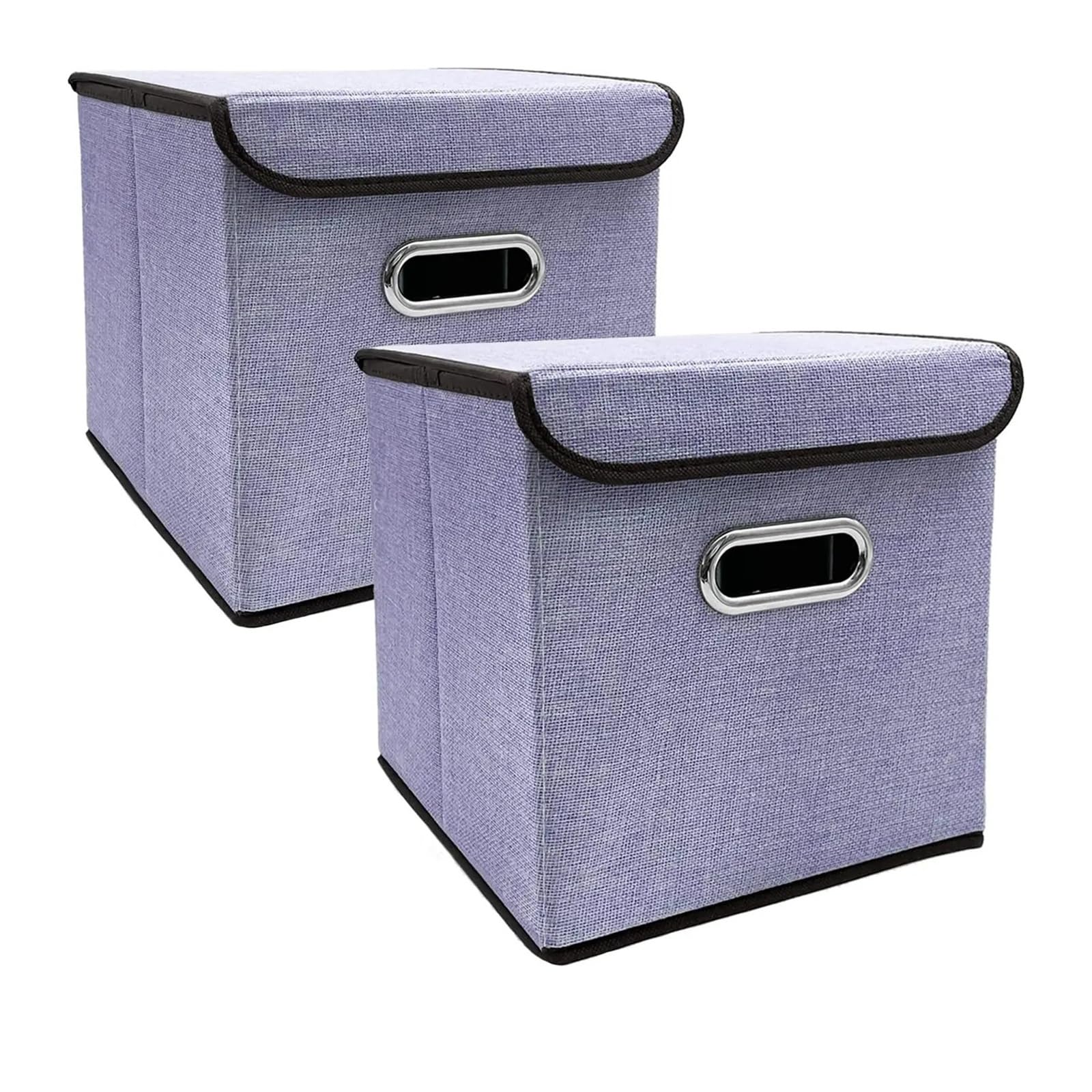 MFESFCS Canvas Storage Boxes 2Pcs Collapsible Bins With Lid 25 * 25cm Linen Fabric Storage Baskets Washable Decorative Box(Purple)