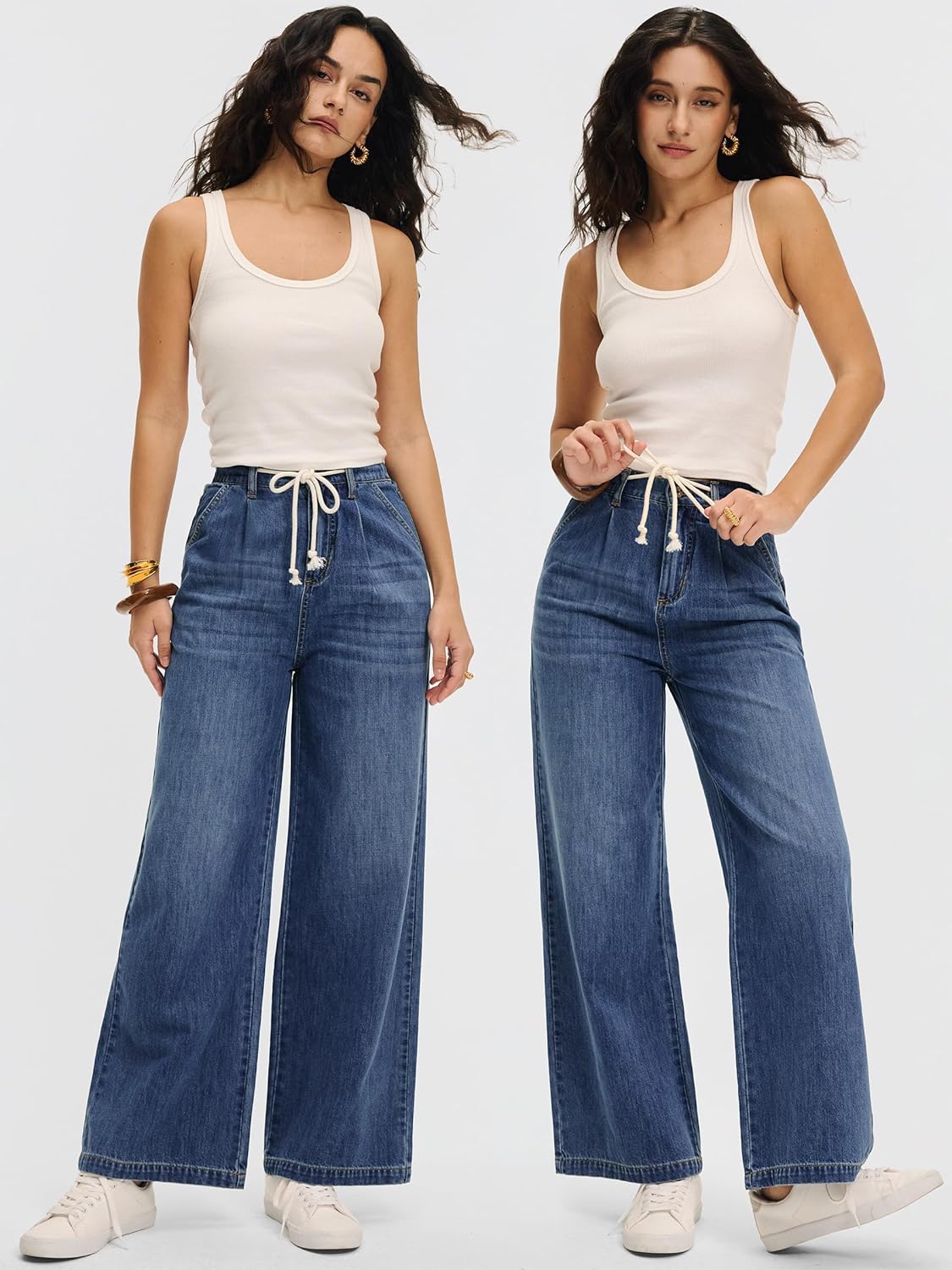 ANRABESS Womens Wide Leg Jeans High Waisted Trendy Drawstring Denim Pants Casual Relaxed Fit Trouser with Pockets