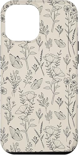 Funda para iPhone 12 Pro Max, diseño de flores silvestres botánicas color negro y crema