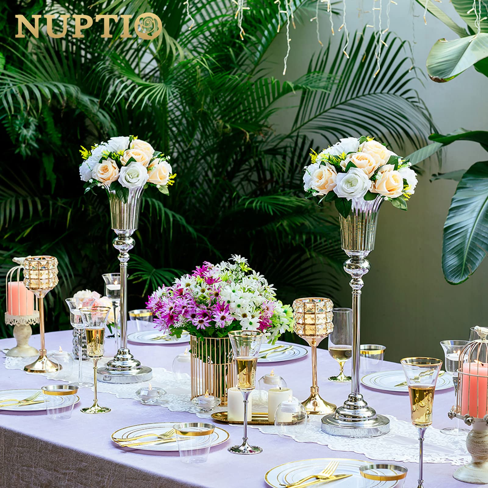 2 Pcs 21.5"/ 54.6cm Height Versatile Metal Wedding Centerpieces Vase, Metal Trumpet Vase, Road Lead for Wedding Party Dinner Centerpiece Event for Birthday Event Aisle Home Decoration