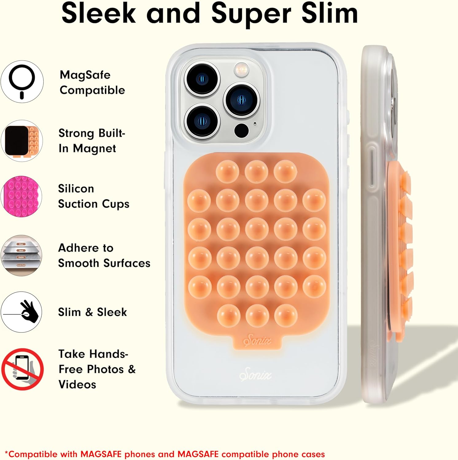 Sonix Case + Magnetic Silicone Suction Cup Phone Mount (Peach) for MagSafe iPhone 15, 14, 13 | Brown Tort