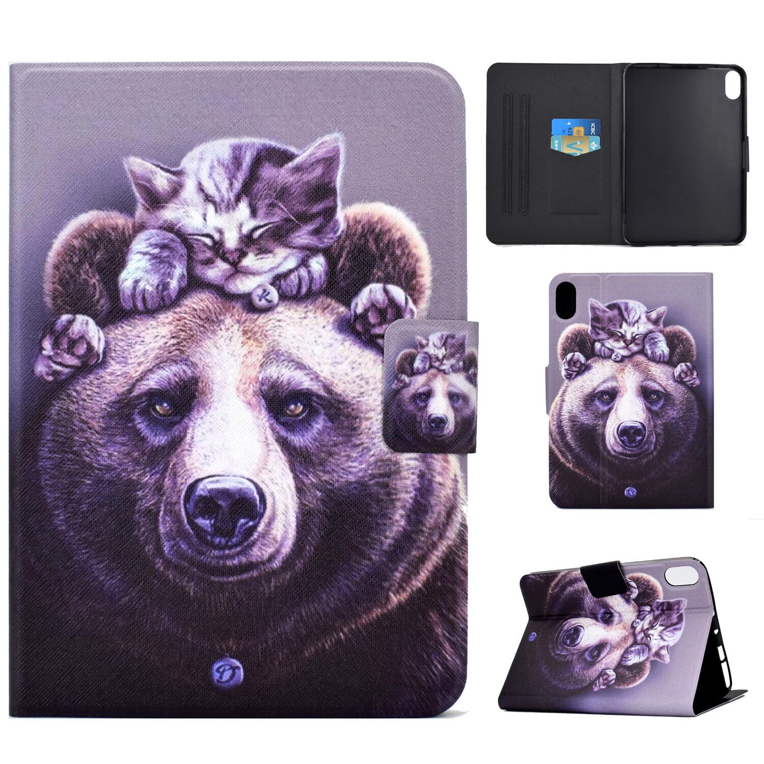 Generic etui kompatybilne z Samsung Galaxy Tab A9 Plus 11.0 SM-X210 X216B X218U (kolor: kot i niedźwiedź) odporne na wstrząsy skórzane etui z klapką