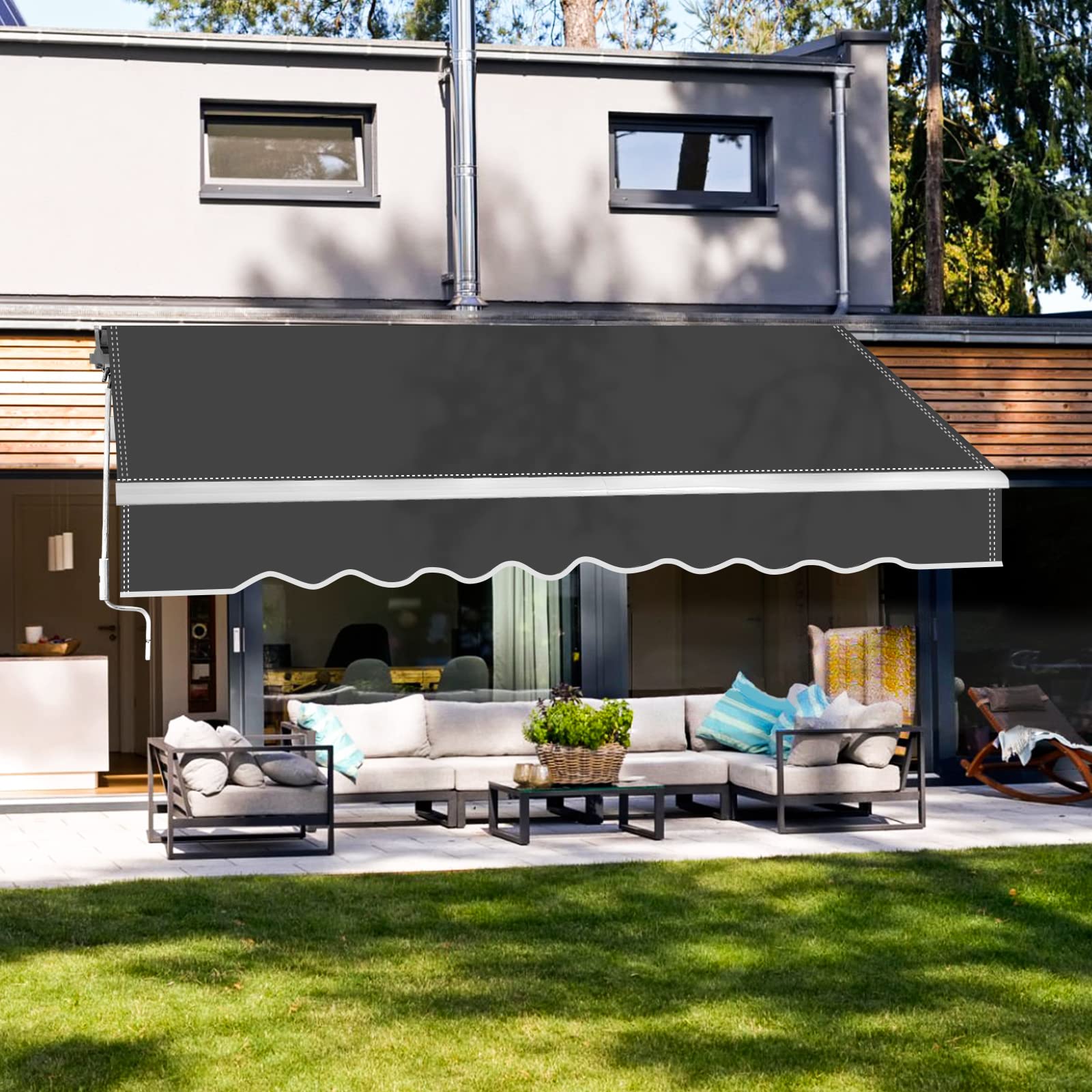 Herrselsam Toldo con brazo articulado, 300 x 250 cm, toldo retráctil con manivela, protección solar contra el agua, ángulo ajustable hasta 30 grados, requiere montaje, incluye soporte de pared, color
