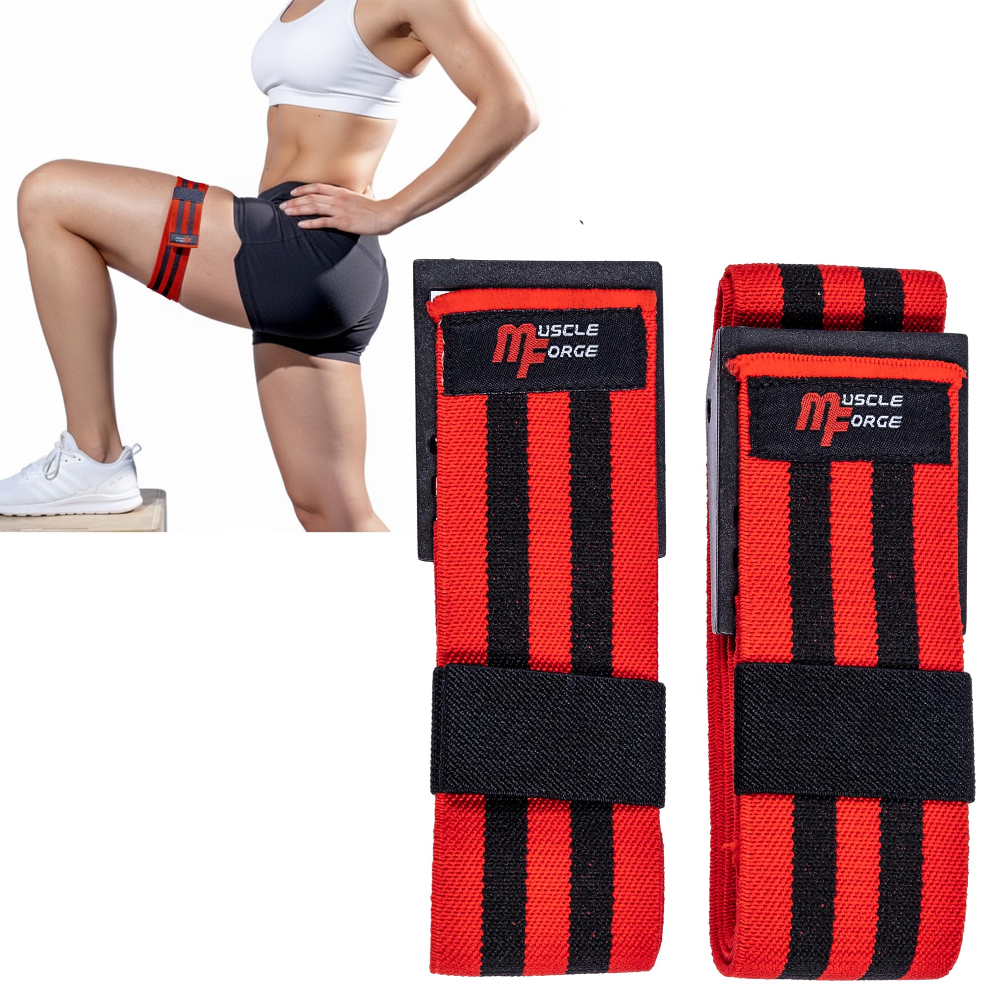 MuscleForge Blood Flow Restriction Bands, 2X Occlusion Bands for Legs, Elastic Bands with Buckle Fasteners for Muscle Building and Pump, BFR Cuffs