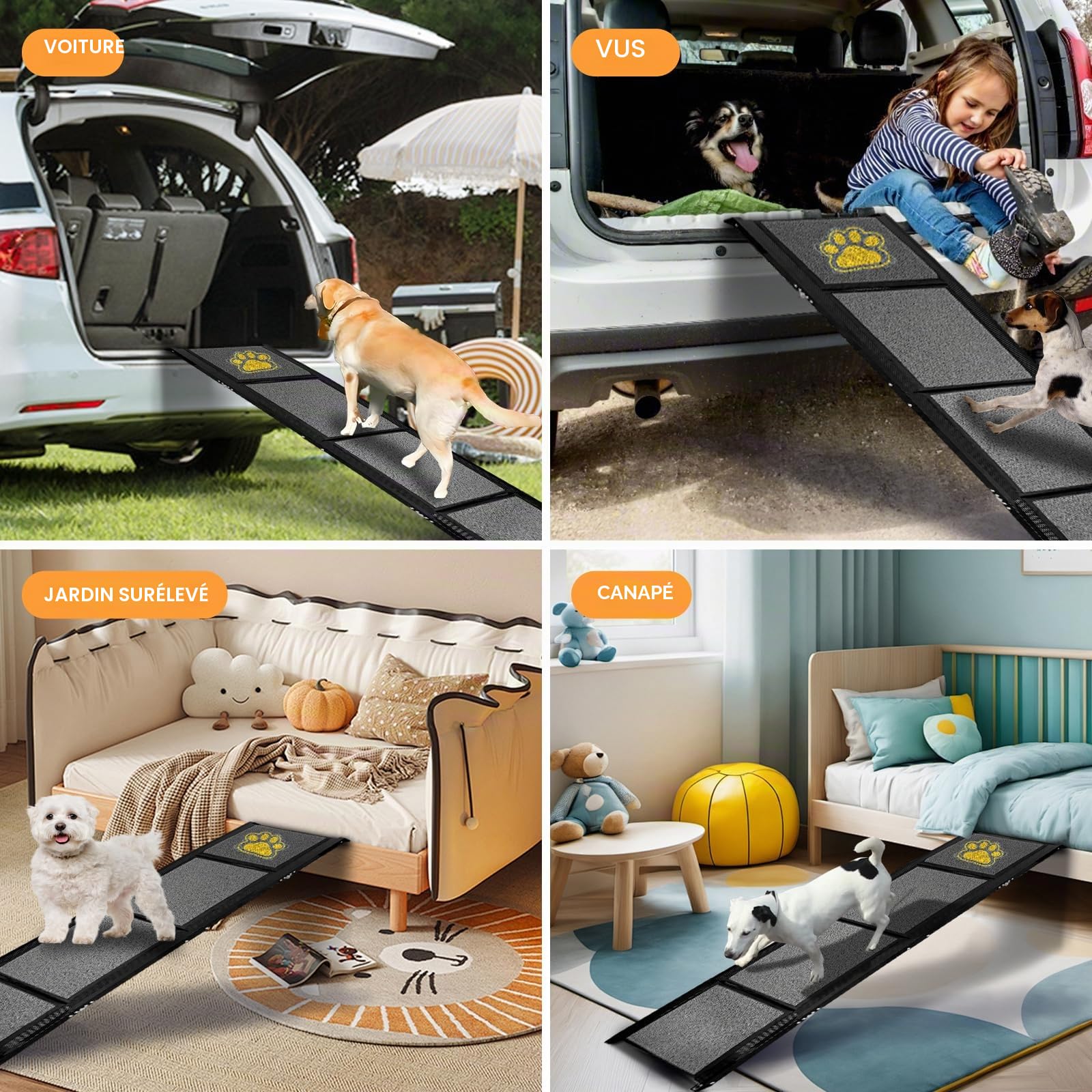 Rampe pliable pour chiens de grande taille 170 cm avec tapis antidérapant pour voiture SUV
