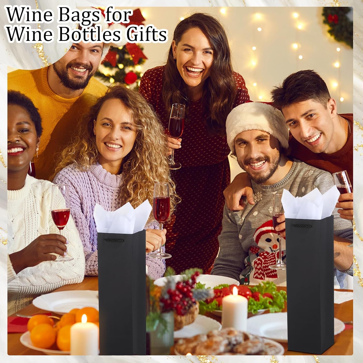 Ovveroche 50 Pack Black Wine Gift Bags Wine Bottle Gift Bags with Handles and Tissue Paper for Christmas Holiday Birthday Wedding Party - Image 6