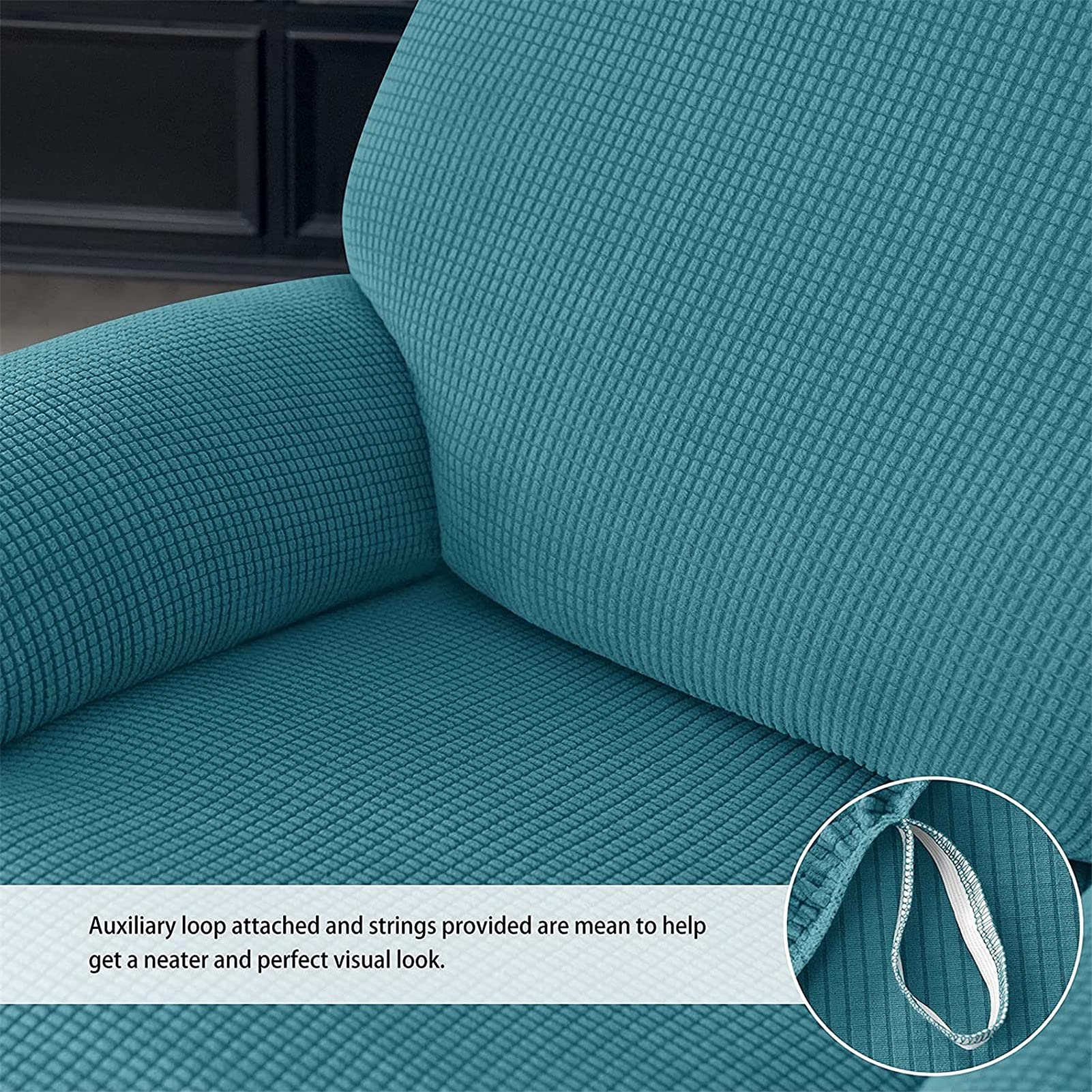 4-Pezzo Copripoltrona Relax Reclinabile Elasticizzato Jacquard Fodera per Poltrona Relax Coprisedile Poltrona Reclinabile con Tasche per Divano (Color : Blue-Green)